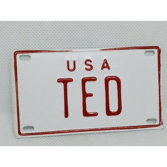 U.S.A Ted Personalized White Red Collectible Mini License Bicycle Bike Plate - Picture 1 of 12